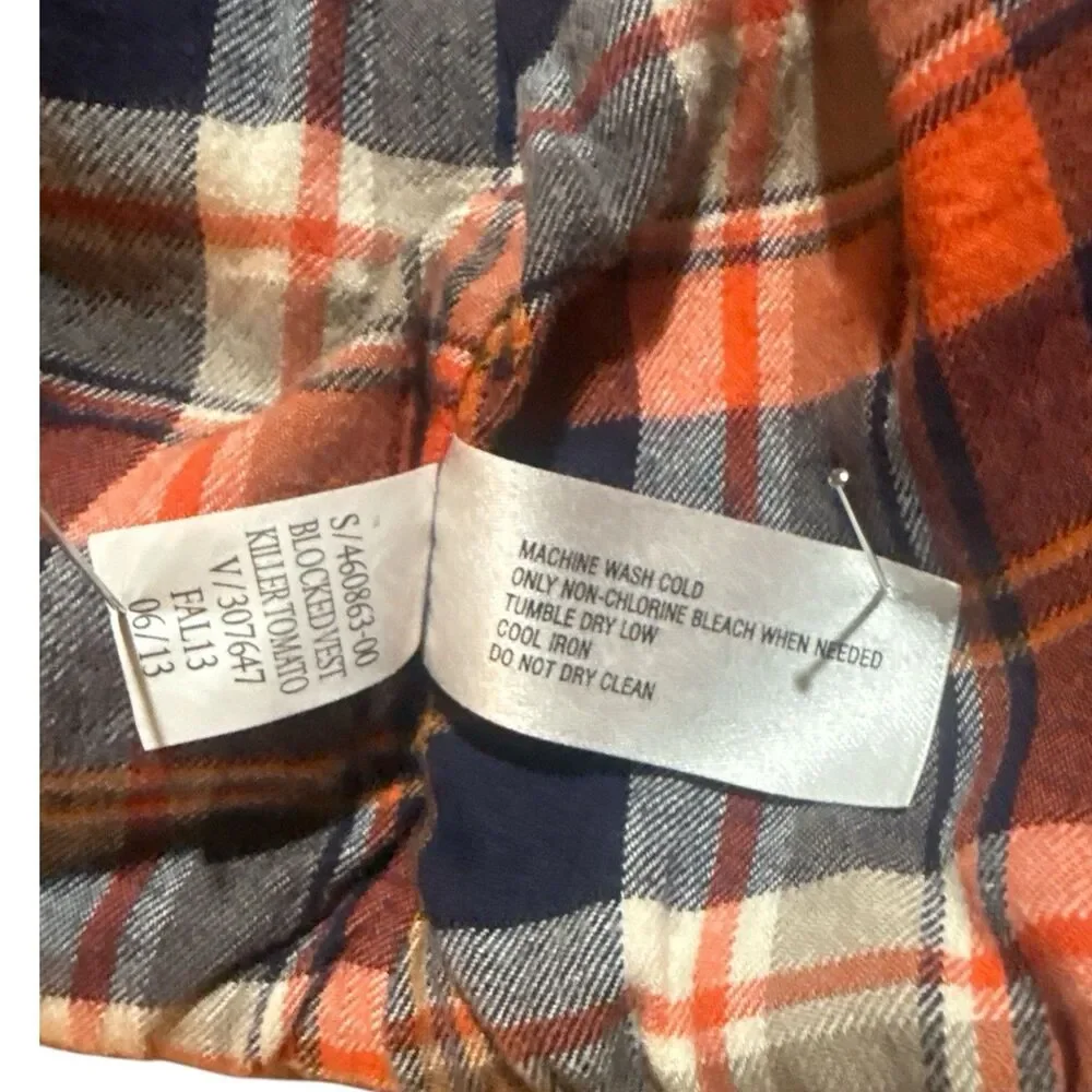 Baby Gap Puffer Vest 6-12 Months Red Orange Plaid Lined Snap Front Killer Tomato